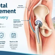 Anterior total hip replacement showing the surgical approach to the hip joint
